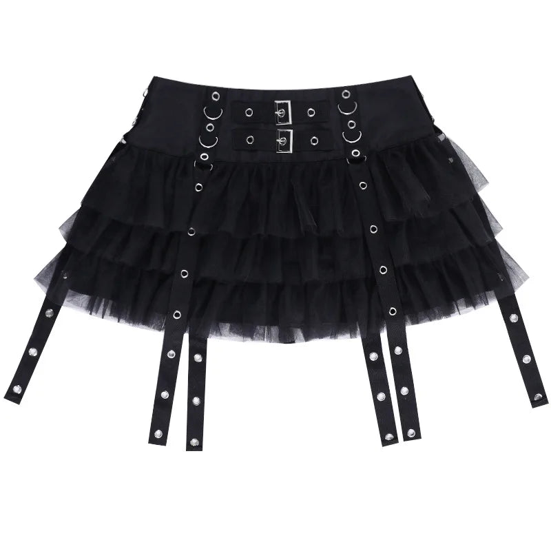 Mall Goth Black Pleated Mini Skirt with Chain Women's Punk High Waisted Tennis Skirt Fairy Grunge Aesthetic E Girl Cloth