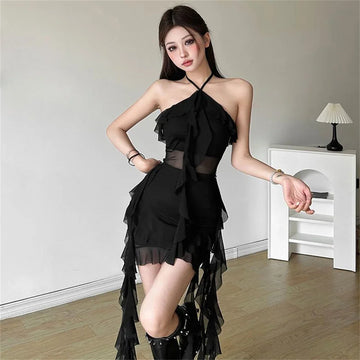 Vintage Halter Ruffled Mini Dress | Elegant Party Style