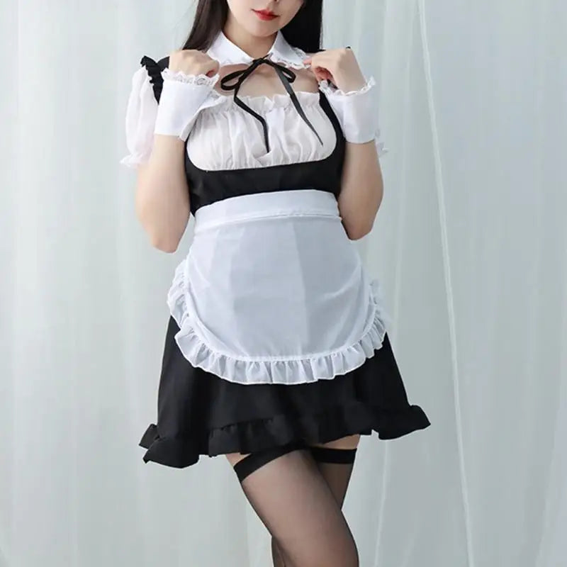 Black & White Lace Maid Cosplay Dress - Sexy Roleplay Uniform