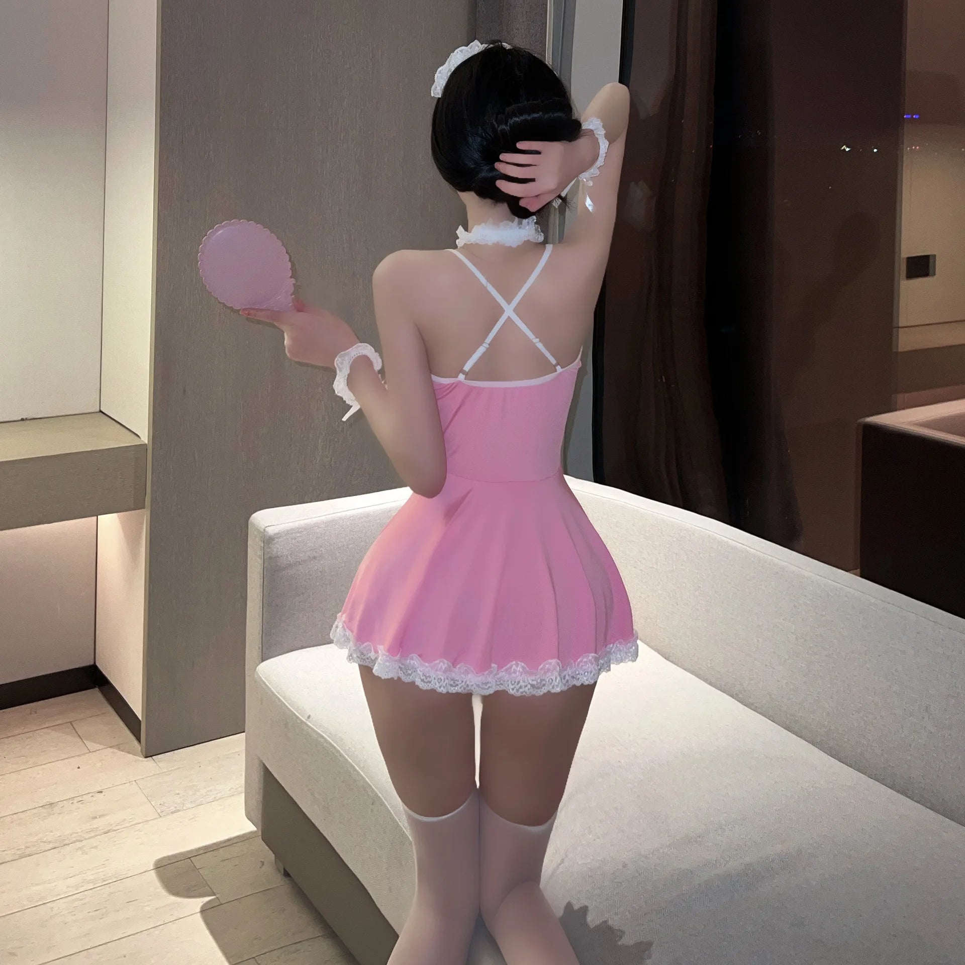 Seductive Sheer Mesh & Lace Camisole Mini Dress