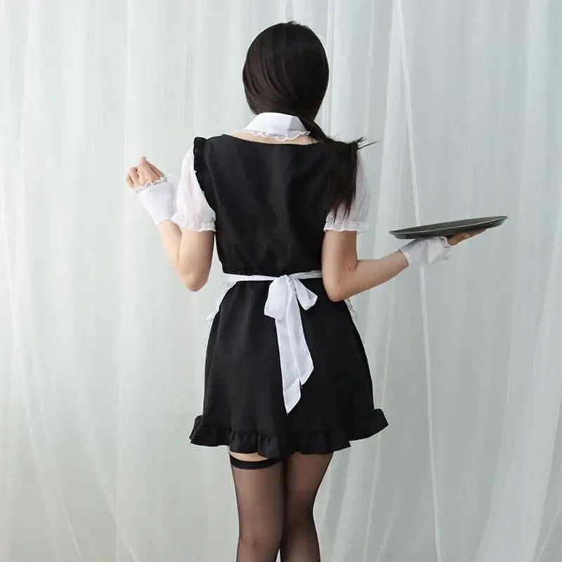 Black & White Lace Maid Cosplay Dress - Sexy Roleplay Uniform