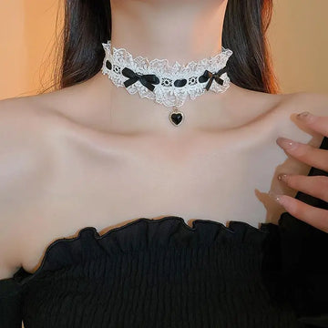 Gothic Lolita Heart Pendant Lace Choker Necklace - Party Cosplay Gift