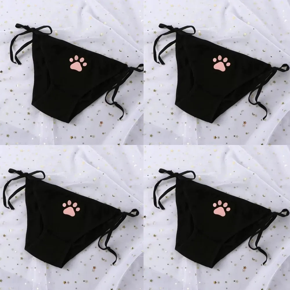 Kawaii Cat Claw Bowknot Low-Waist Briefs