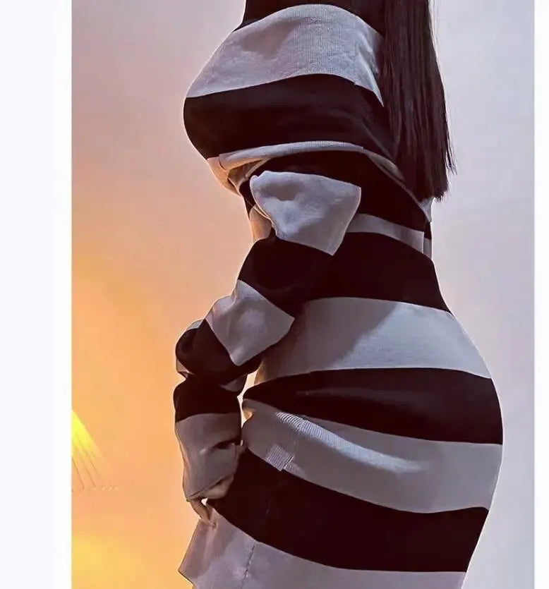 Women's Striped Off-Shoulder Bodycon Mini Dress