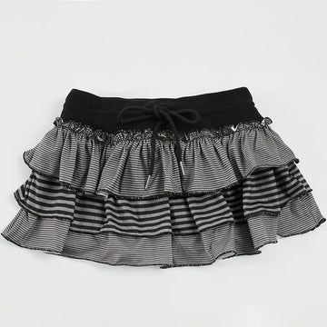 Sweet & Trendy Low Waist Striped Ruffle Mini Skirt