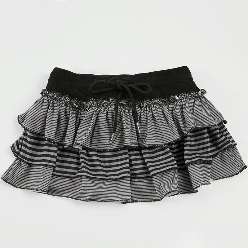 Sweet & Trendy Low Waist Striped Ruffle Mini Skirt