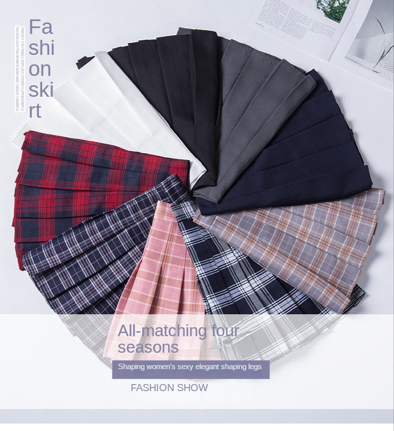 Pleated Skirt For Women 2023 Summer Grey Plaid  A-Line High Waist Mini Faldas Korean Style College Style Girl Black Short Skirts
