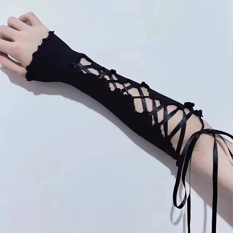 Women Thin Elastic Lace Mesh Bow Lolita Girl Cute Style Driving Glove Female Summer Sunscreen Anti-UV Wedding Dress Mitten
