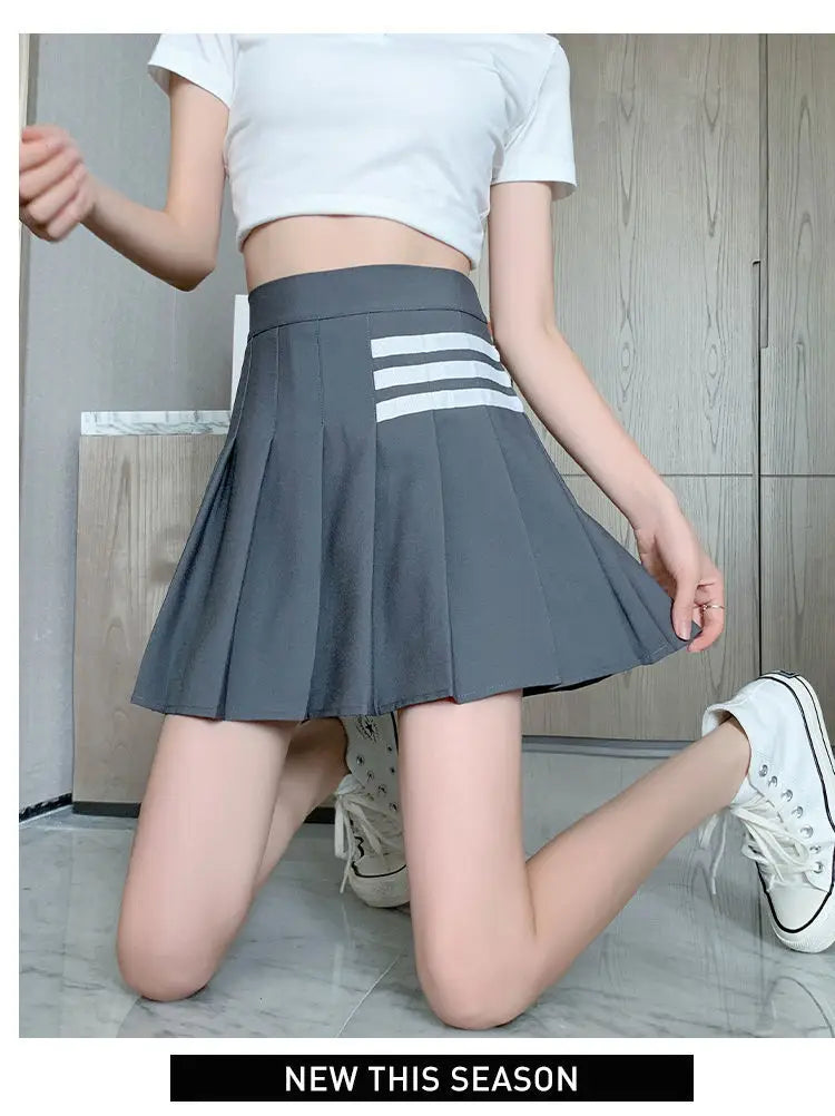Preppy Style Women Kawaii Striped Pleated Skirts Korean Fashion Summer High Waisted With Lining Sweet Cutecore Mini A-line Skirt