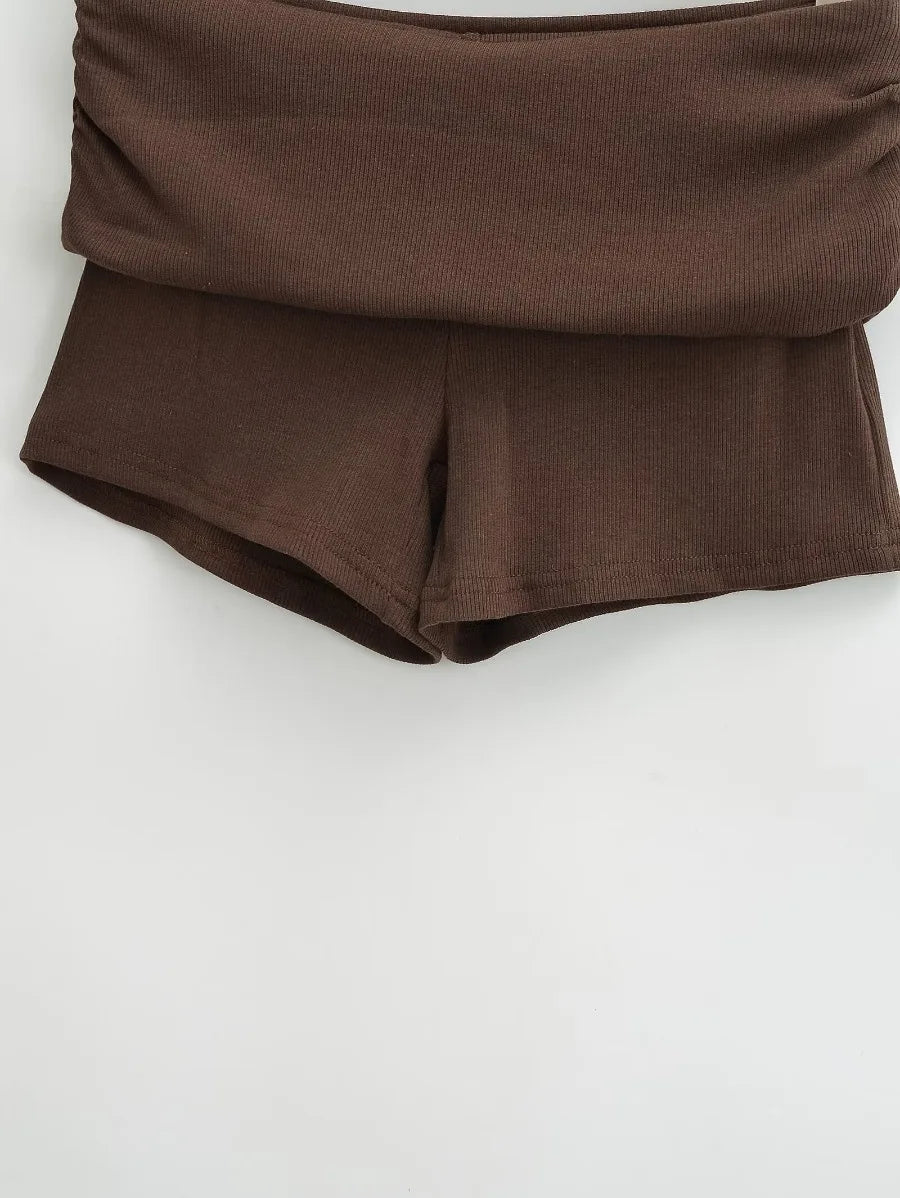 Summer Slim Yoga Shorts Women Casual Solid Color Fold Over Low Waist Lounge Shorts