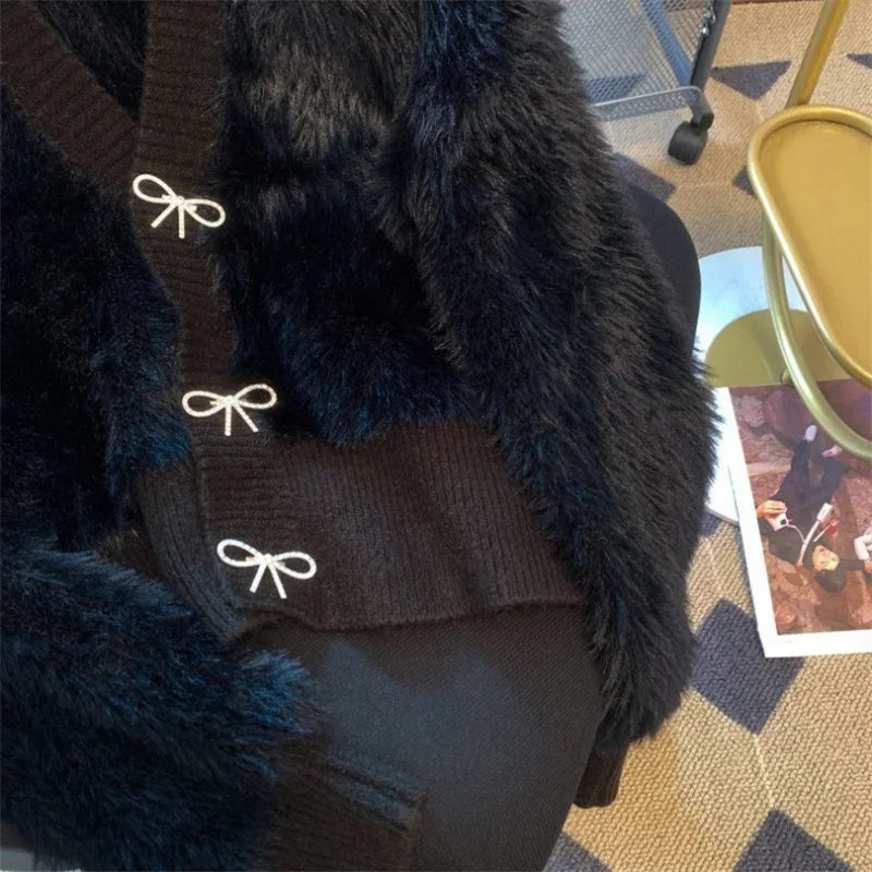 2026 Spring Autumn Women's Sweater Cardigan Jacket New Loose V-neck Imitation Mink Fur Sweater Jacket Female Knitted Tops Coat