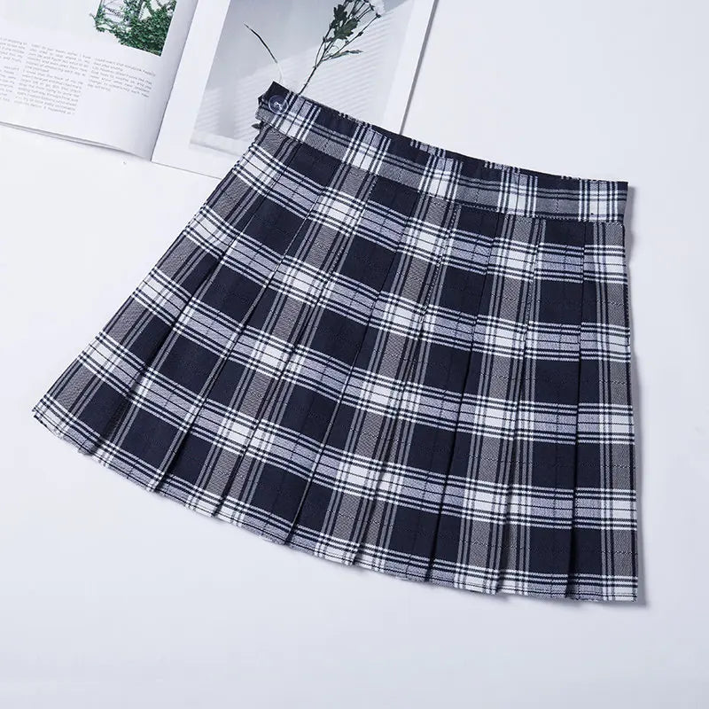 Pleated Skirt For Women 2023 Summer Grey Plaid  A-Line High Waist Mini Faldas Korean Style College Style Girl Black Short Skirts