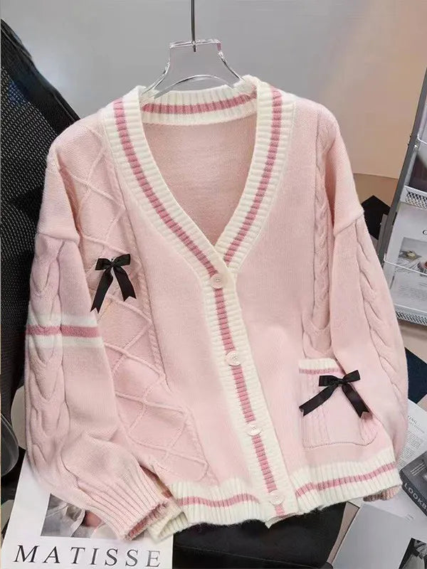 Loose Women's Knitted Sweater Coat  Knot Lazy Style Design Anti-Aging Japanese Style Open Cardigan Spring Autumn New...