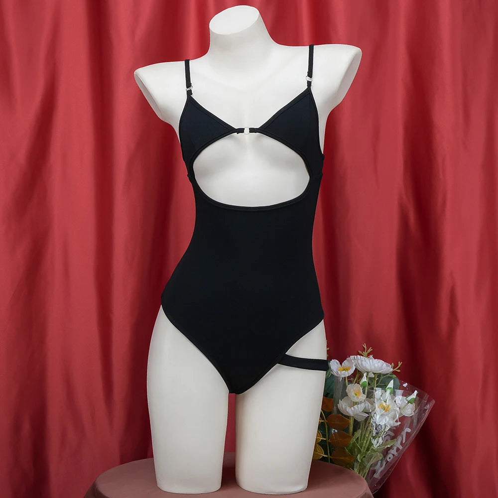 Alluring Black Hollow Bodysuit | Backless Long Sleeve Lingerie