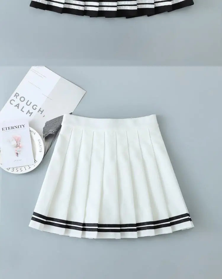Korean Style Pleated  Skirt for Women Spring Summer New High Waist Striped A-Line Skirt Student Fashion Commute Style