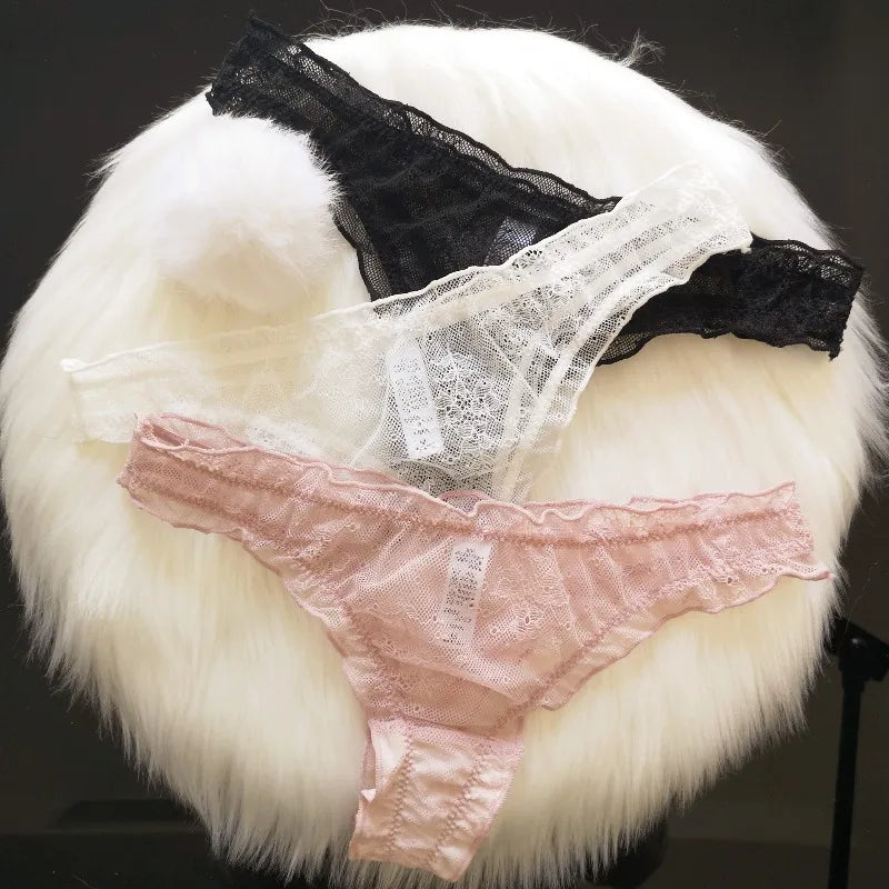 Lace Mesh Rabbit Tail Thongs | Sexy Low-Rise Lingerie