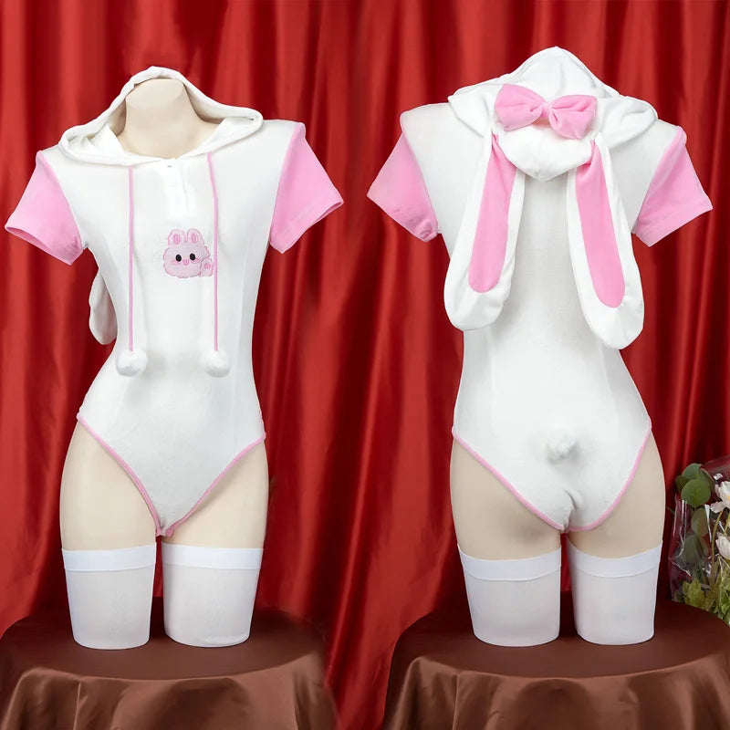 2026 Summer Sexy Lingerie Women Cute Rabbit Dva Sweater Sleeveless Hooded Anime Cartoon Skirt Costume Night Club Cosplay Dress
