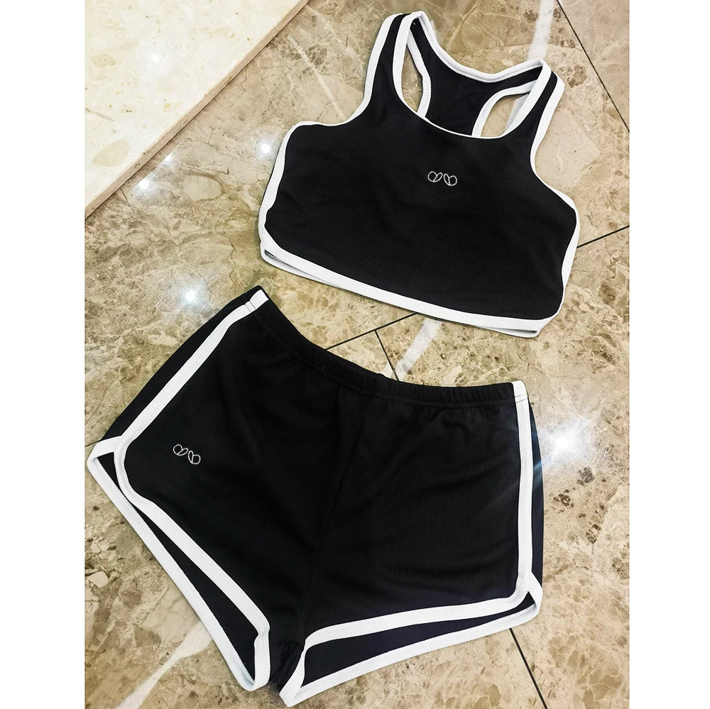 2025 Summer New Women's Solid Color Simple Leisure Sports Sleeveless Tank Top Shorts Two Piece Set