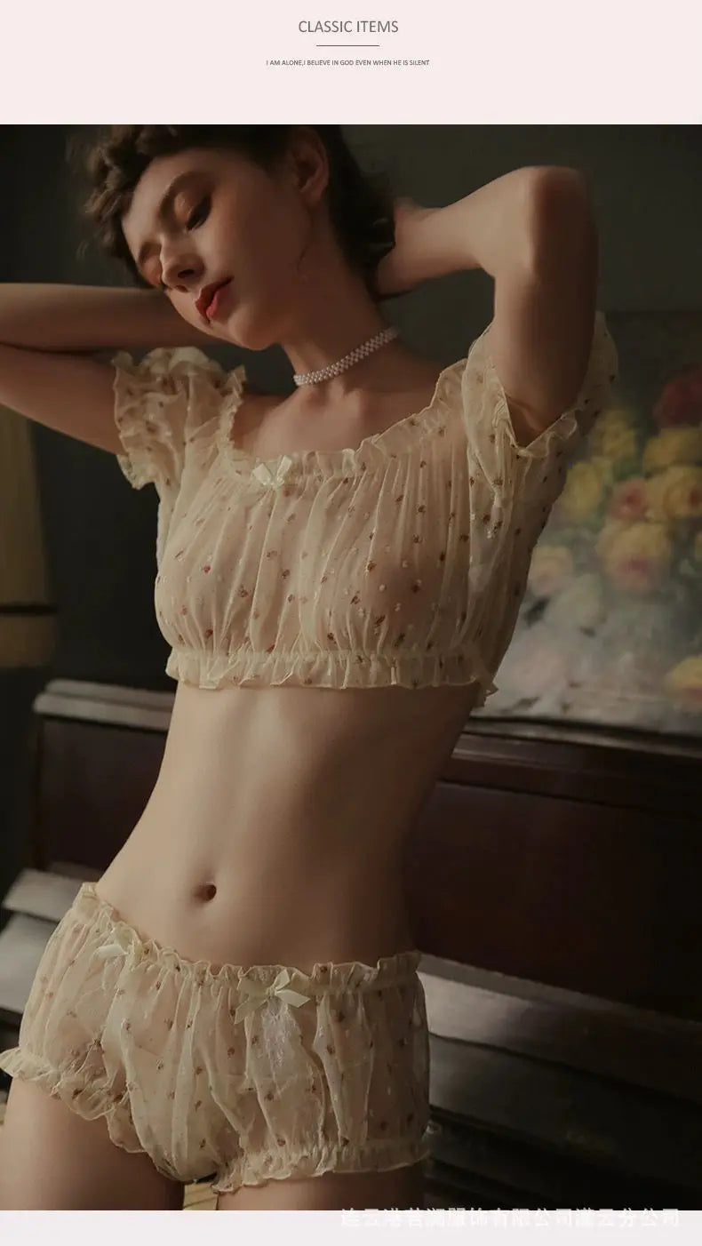 Sheer Stars Allure: Off-Shoulder Lingerie Set with Leg Rings
