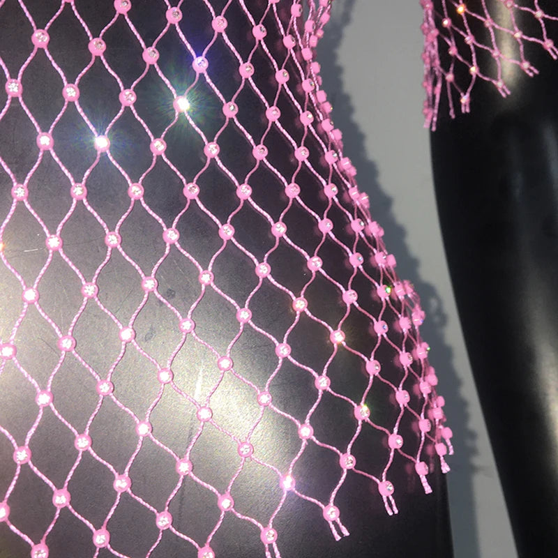 Sexy New Mesh Rhinestone Long Sleeve T Shirt Women Hollow See-through Fishnet Tops Summer Casual Shirt Party Club Women Clothing
