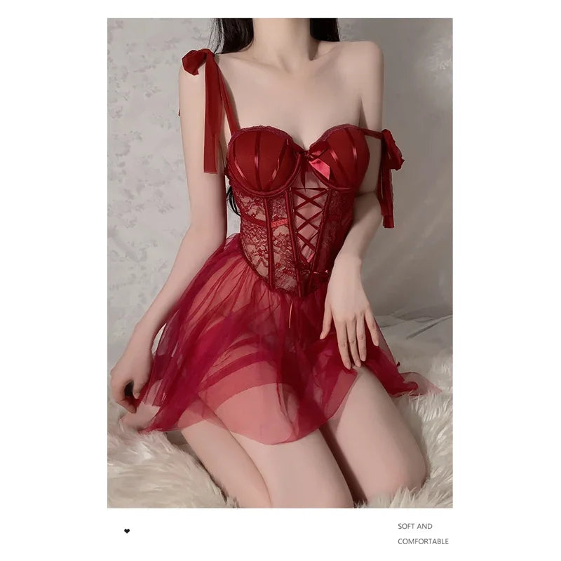 REBEYULI Sexy Lace Nightgown with Chest Cushion | Summer Comfort
