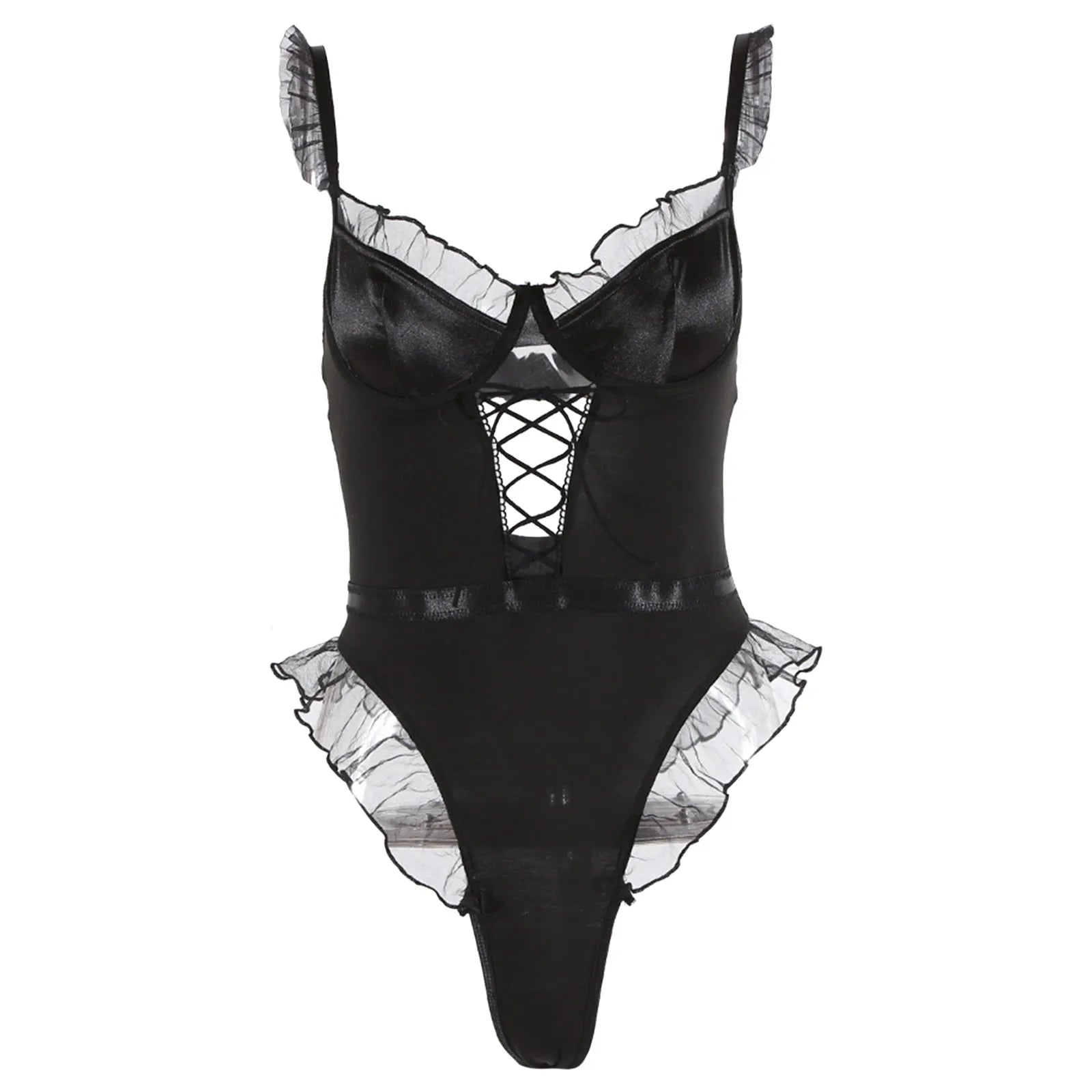 Seductive Black Lace Mesh Bodysuit - High Stretch Fit