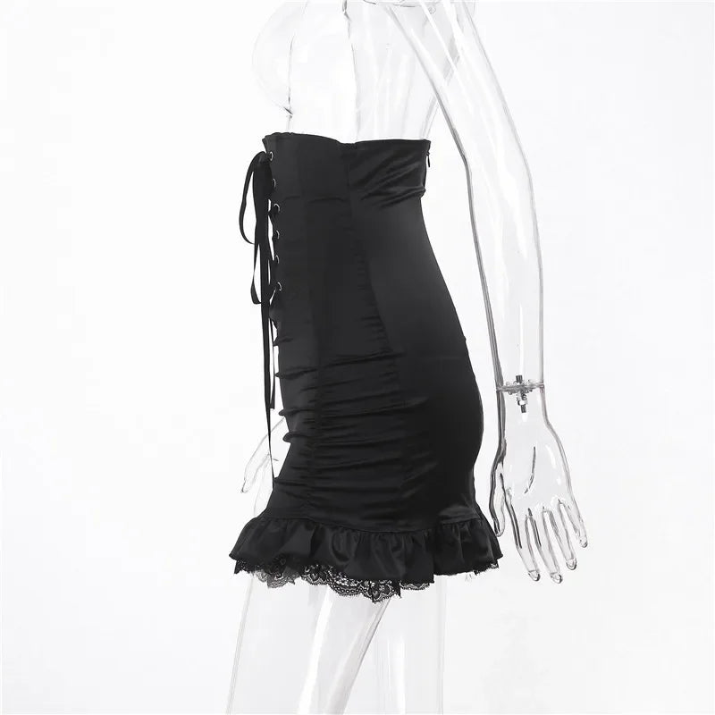 Gothic Punk Ruffle Mini Skirt - High Waist Black Aesthetic