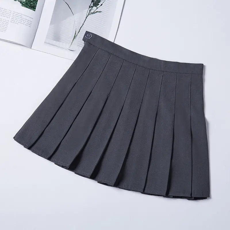 Pleated Skirt For Women 2023 Summer Grey Plaid  A-Line High Waist Mini Faldas Korean Style College Style Girl Black Short Skirts