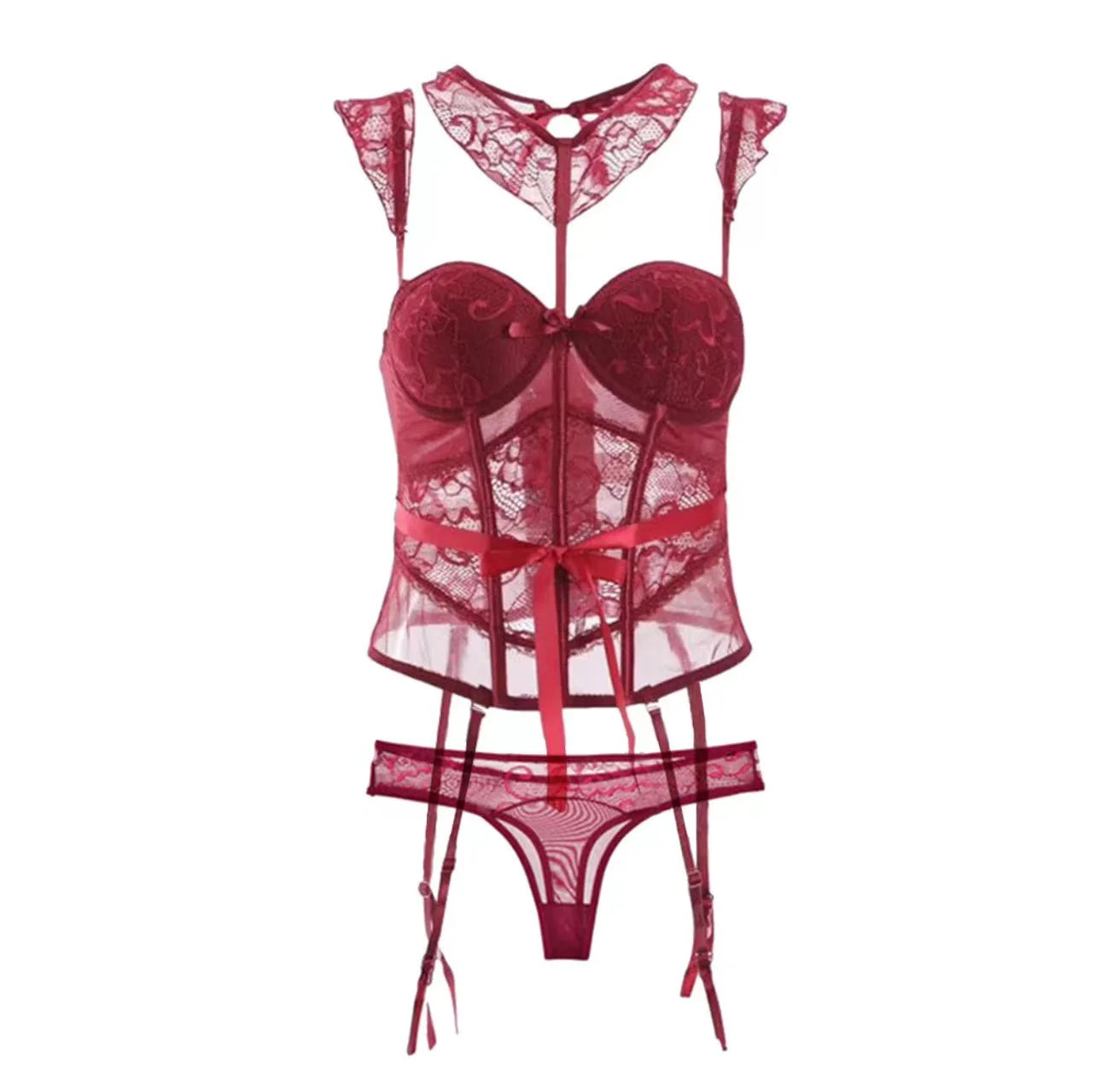 Sexy Lace Halter Lingerie Set | Corset & Slimming Design