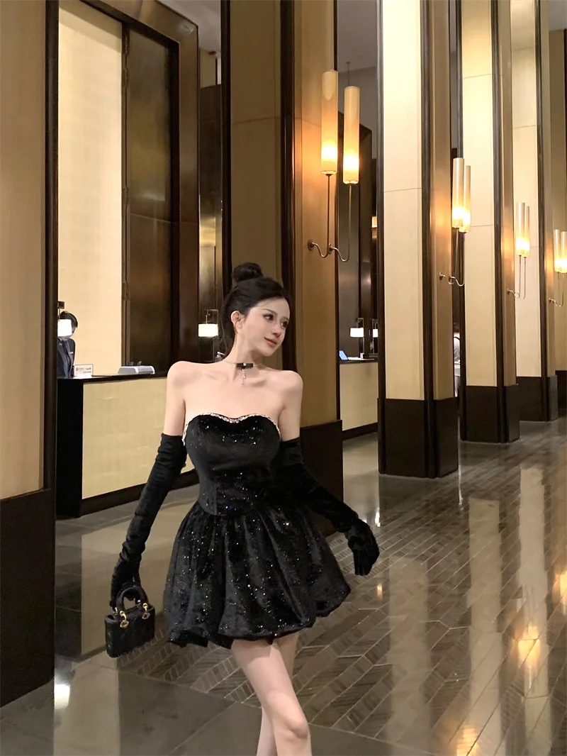 Velvet Strapless Mini Wrap Dress | Elegant Party & Birthday