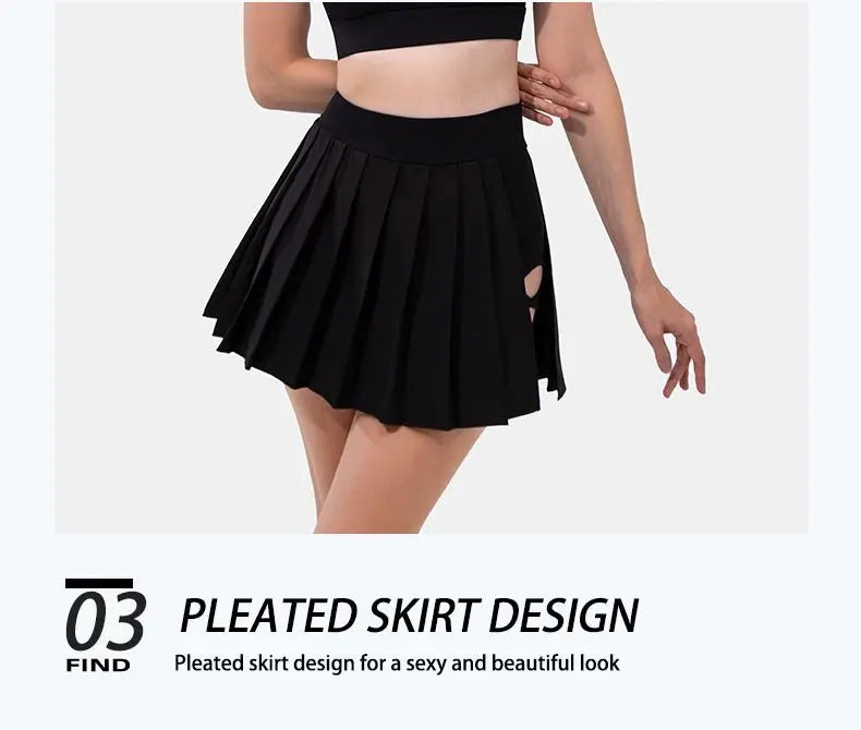 New sexy pleated sports skirt for women, anti glare badminton and tennis skirt, one-piece fitness running yoga skirt