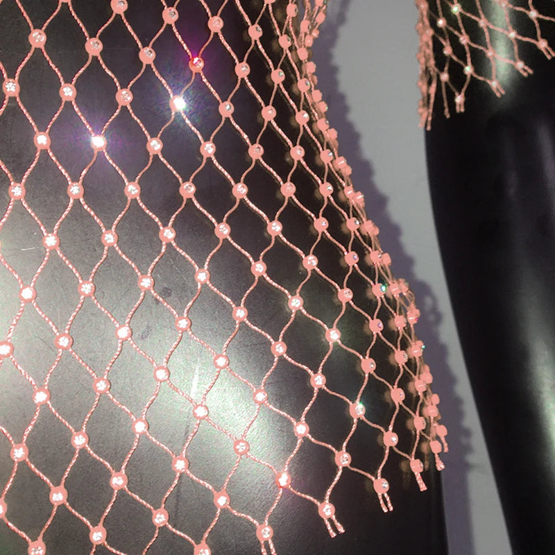 Sexy New Mesh Rhinestone Long Sleeve T Shirt Women Hollow See-through Fishnet Tops Summer Casual Shirt Party Club Women Clothing