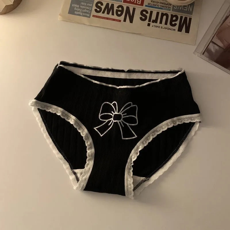 Kawaii Lolita Bow Cotton Panties | Mid-Waist Antibacterial Briefs