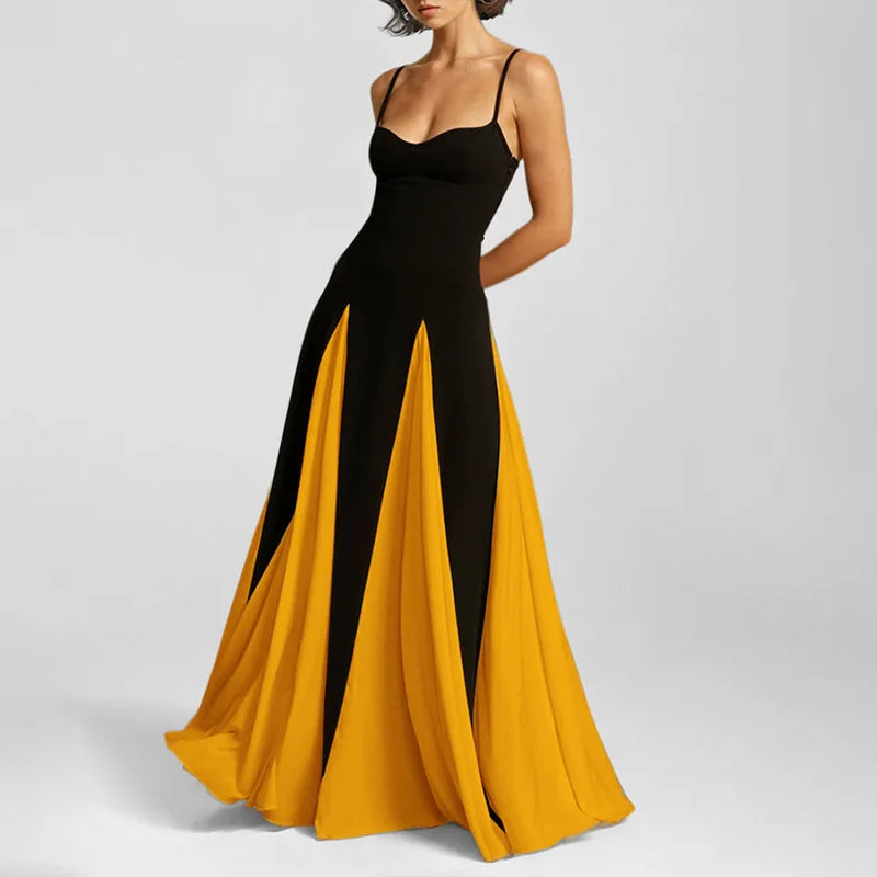 Elegant Color Block A-Line Knitted Bell Sleeve Dress