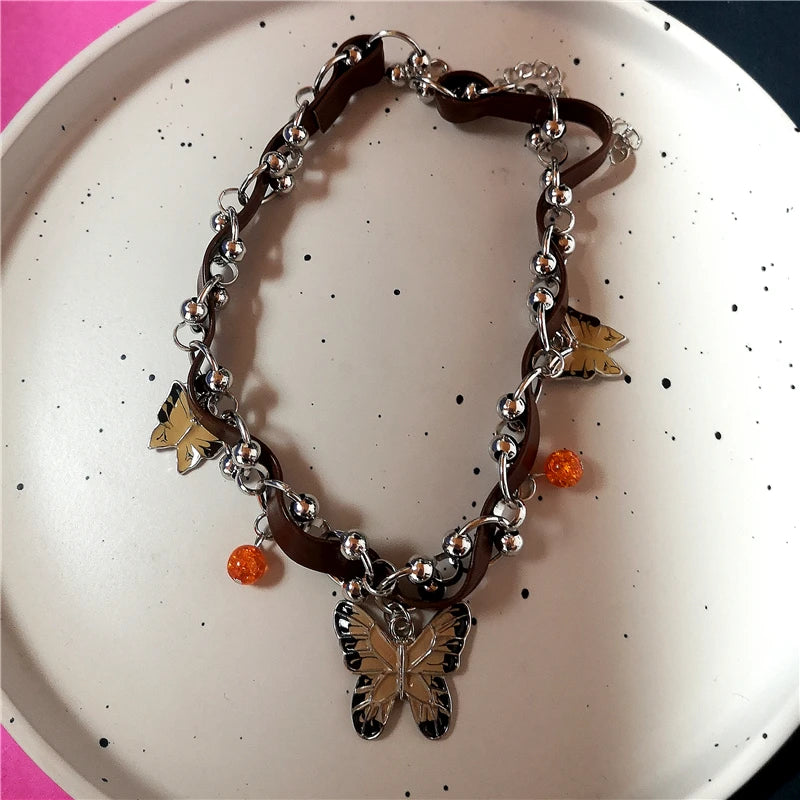 Y2K Punk Sun Cross Butterfly Choker Necklace Stainless Steel Unisex