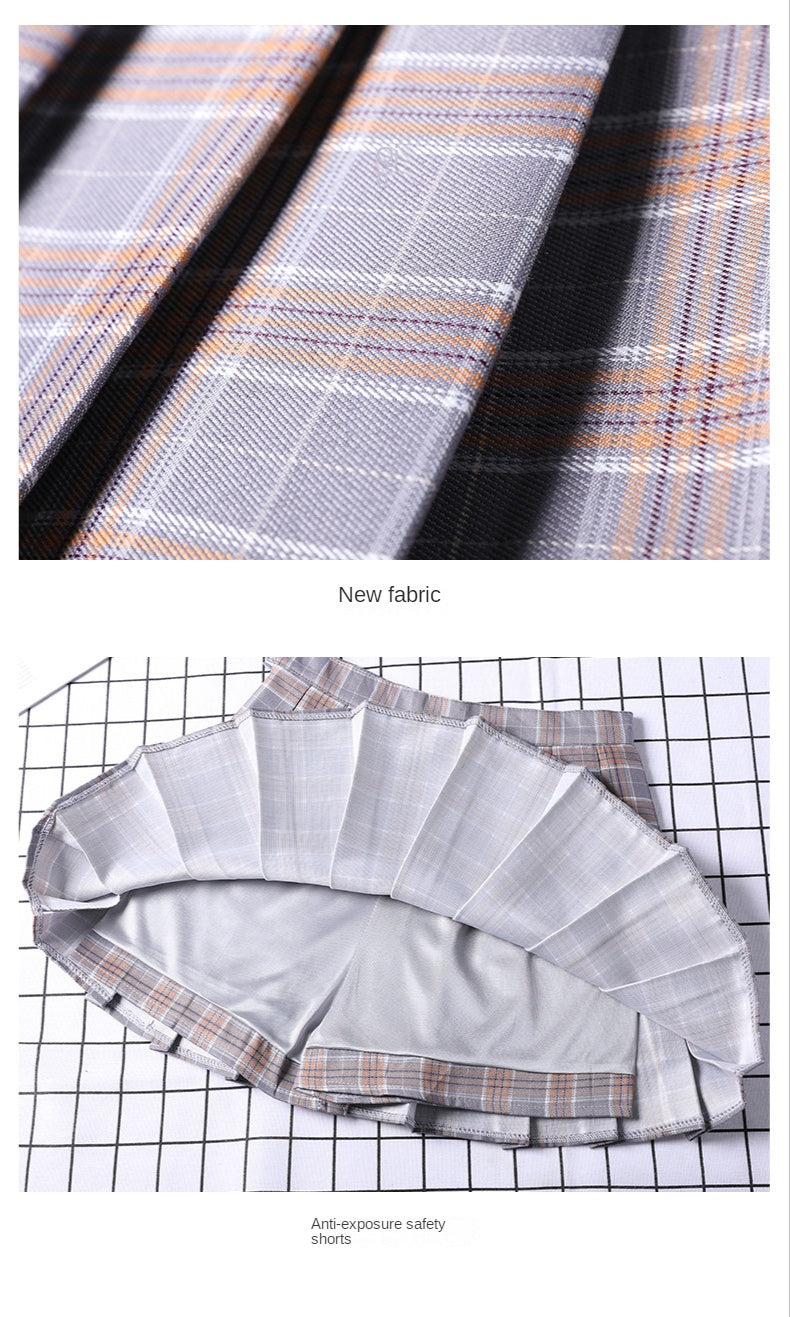 Pleated Skirt For Women 2023 Summer Grey Plaid  A-Line High Waist Mini Faldas Korean Style College Style Girl Black Short Skirts