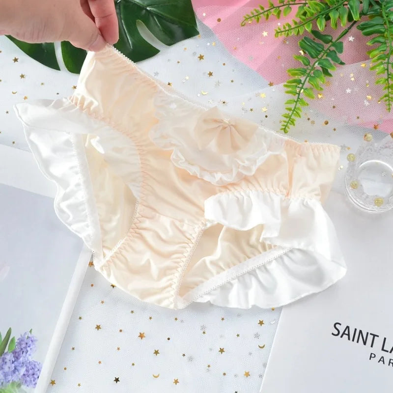 Cute Lolita Milk Silk Bow Ruffle Panties for Sweet Style