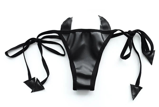 Sexy Devil Faux Leather Cosplay Lingerie Set | Halloween Demon
