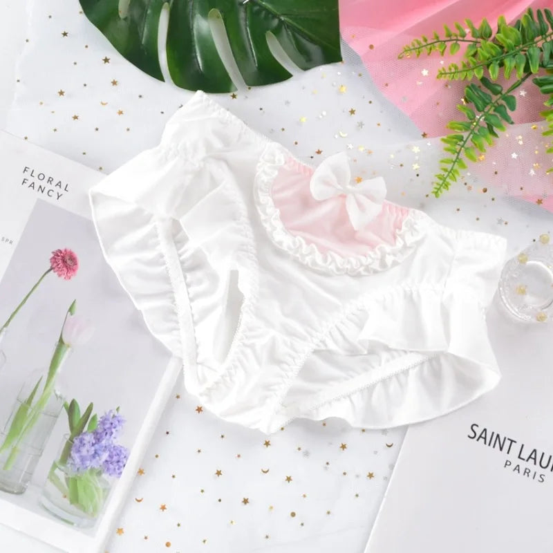 Cute Lolita Milk Silk Bow Ruffle Panties for Sweet Style
