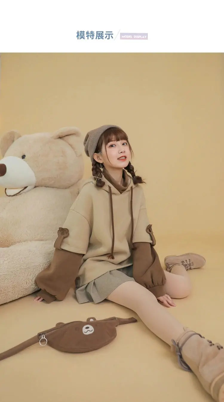 MiiiiX Preppy Style Fake Two-piece Hooded Sweatshirt Women's Outerwears 2024 Autumn Patchwork Loose Cute Thicken Hoodies Top