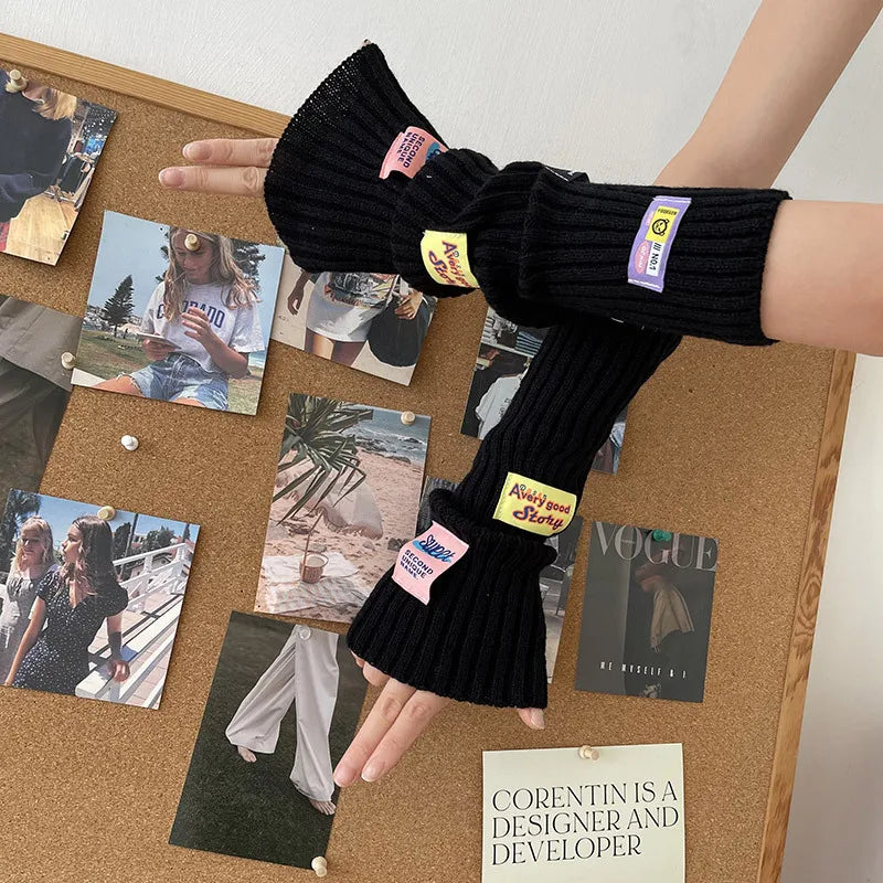 Kawaii Pink Thickened Knit Hand Sleeve Spice Girls Y2k Personalized Monogrammed Gloves Spring Warm Cover Up Fingerless Gloves