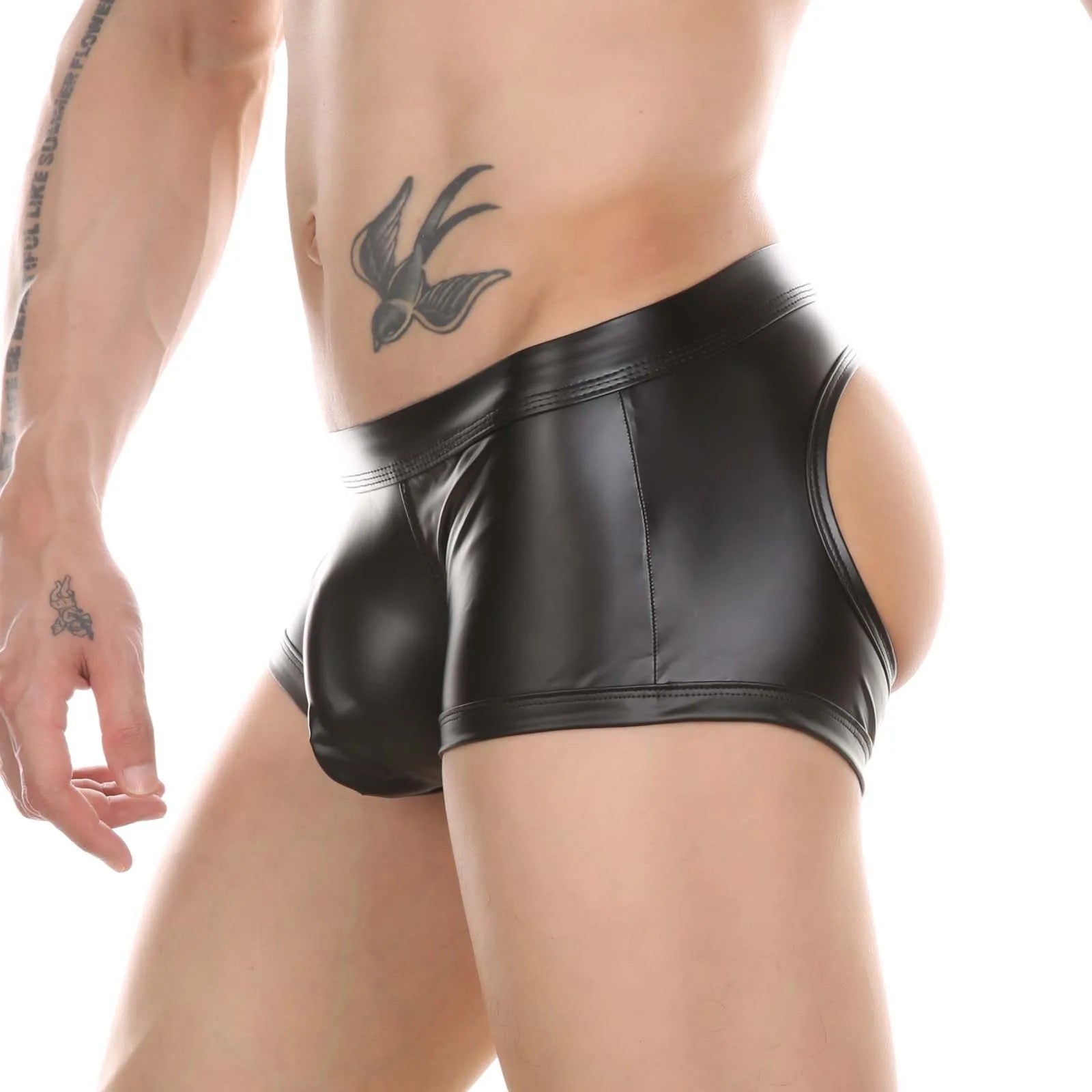 Men's Wet Look Faux Leather Open Butt Underwear