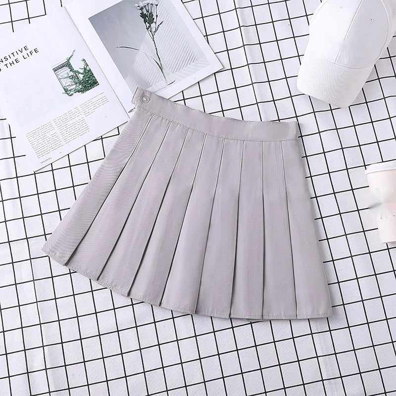 Pleated Skirt For Women 2023 Summer Grey Plaid  A-Line High Waist Mini Faldas Korean Style College Style Girl Black Short Skirts