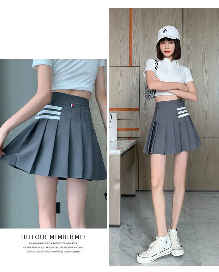 Preppy Style Women Kawaii Striped Pleated Skirts Korean Fashion Summer High Waisted With Lining Sweet Cutecore Mini A-line Skirt