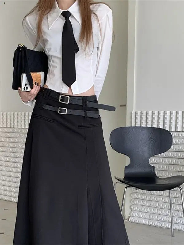 Women's Early Spring Short Sleeve Long Shirt Hong Kong Style Loose Fit Versatile Slimming Design Trendy Top Casual Shirt