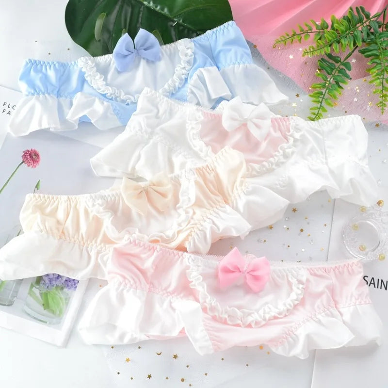 Cute Lolita Milk Silk Bow Ruffle Panties for Sweet Style
