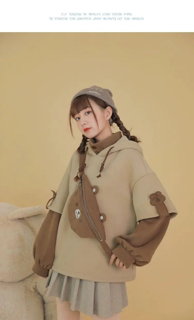 MiiiiX Preppy Style Fake Two-piece Hooded Sweatshirt Women's Outerwears 2024 Autumn Patchwork Loose Cute Thicken Hoodies Top