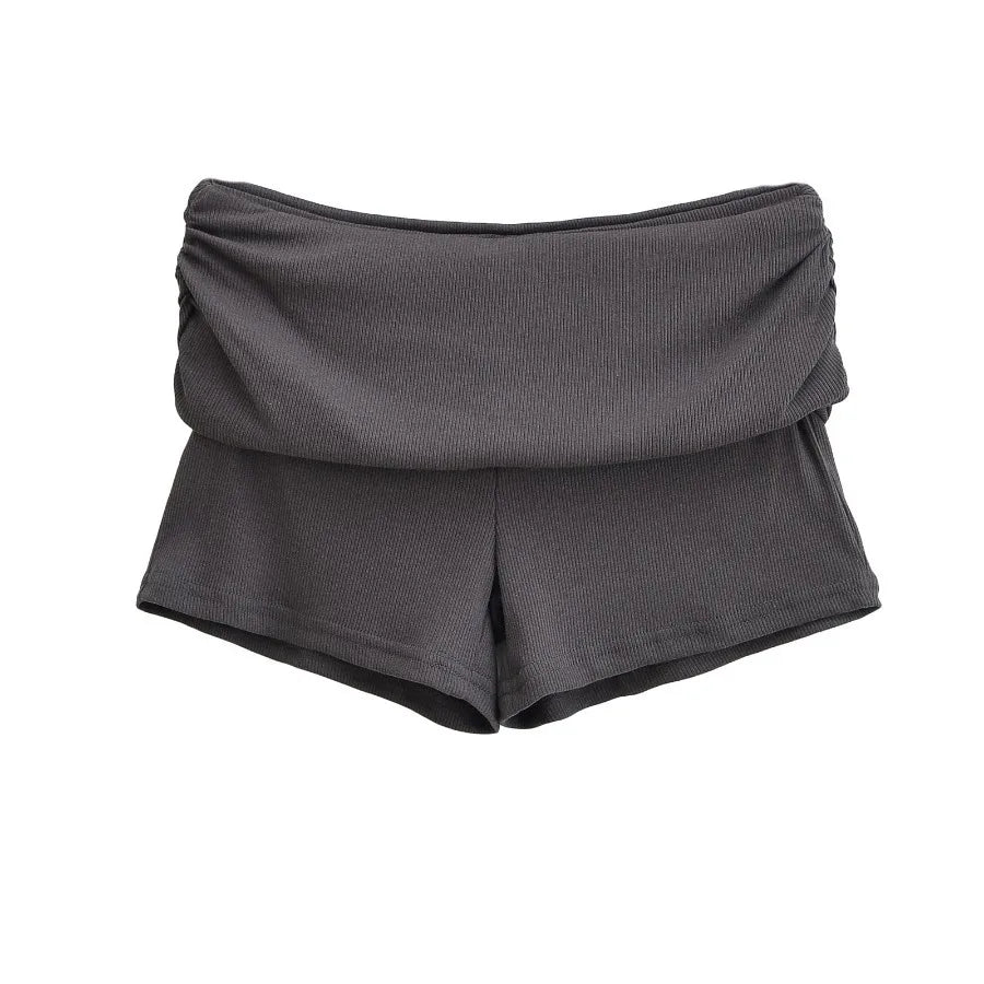 Summer Slim Yoga Shorts Women Casual Solid Color Fold Over Low Waist Lounge Shorts