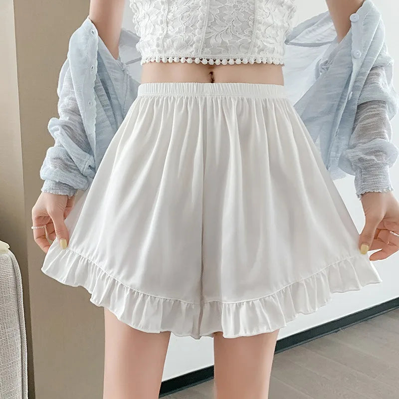 Women's Summer Lace Underwear Female Thin Ice Silk Safety Short Pants Women's Anti-light Loose Shorts Without Curling Edge