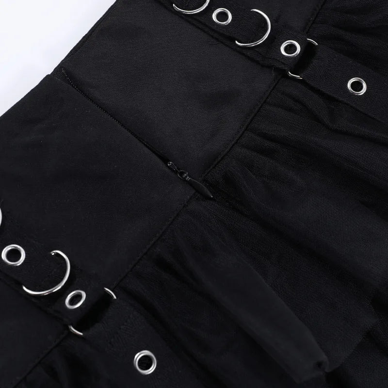 Mall Goth Black Pleated Mini Skirt with Chain Women's Punk High Waisted Tennis Skirt Fairy Grunge Aesthetic E Girl Cloth